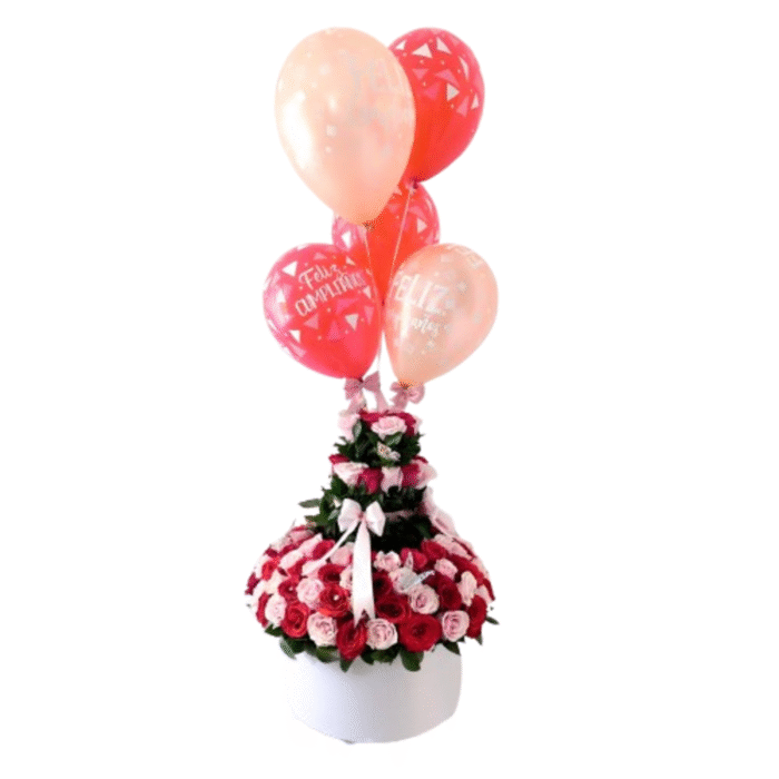 Caja monumental rosas y globos - Imagen de 1