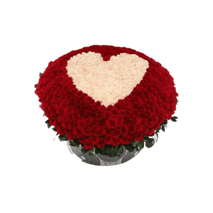 Rosas rojas y blancas Caja corazon puro - Imagen de 1