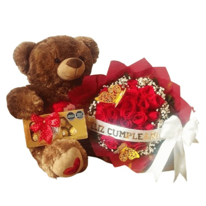 Ramillete rosas rojas chocolates Oso Miel - Imagen de 1