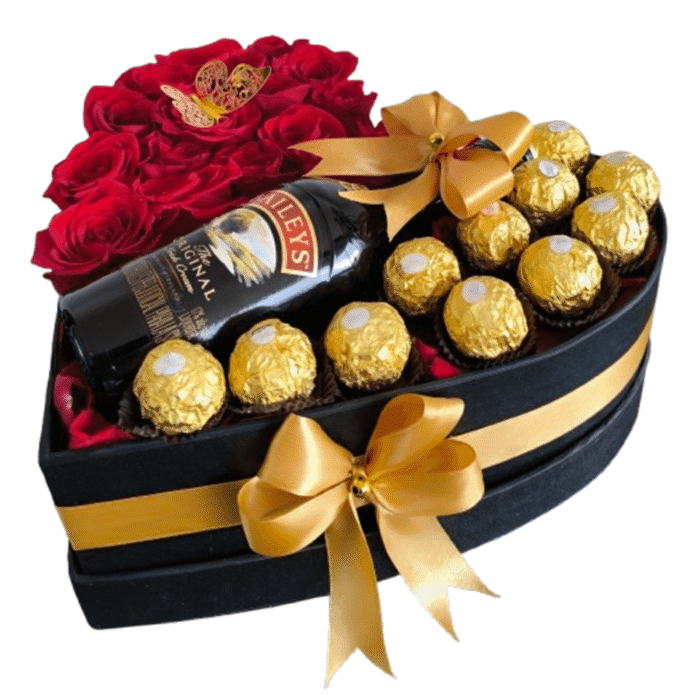 Corazón rosas bebida elegante y chocolates Sabor y amor - Imagen de 1