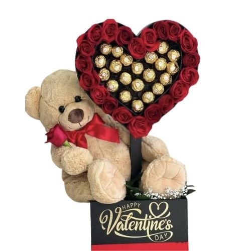 Combo LOVE: Rosas Rojas y Chocolates Ferrero con Peluche
