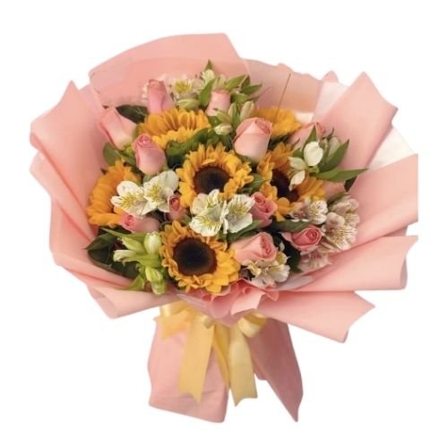 Bouquet de Girasoles y Rosas Rosadas