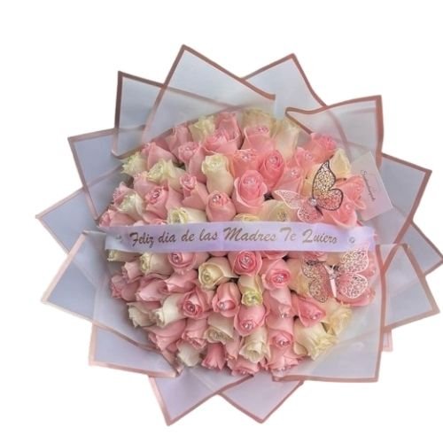 Ramo de Rosas Rosadas y Blancas Día de la Madre